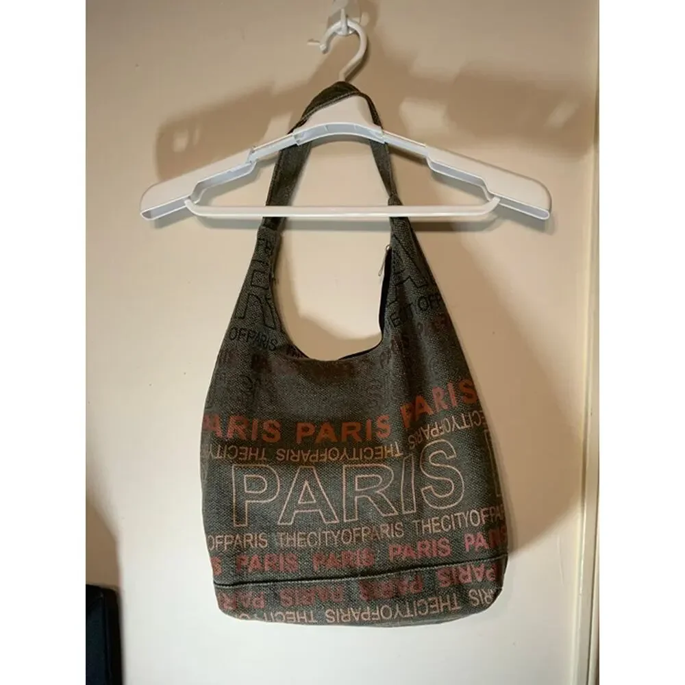 Robin Ruth 100% Canvas Hobo Shoulder Bag Paris Print Boho Large USED